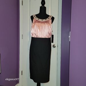 Tiana B Pink/Black Sleeveless dress with pearl & Jeweled Neckline Sz: 16 NWT